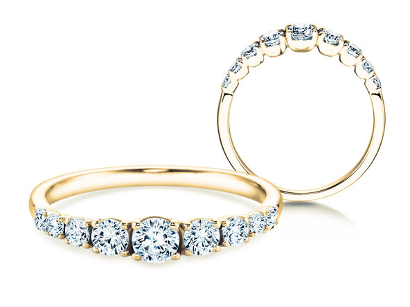 Bague de fiançailles 9 Diamonds dans 18K or jaune avec diamants 0,61ct G/SI
