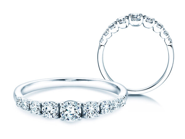 Bague de fiançailles 9 Diamonds dans 18K or blanc avec diamants 0,61ct G/SI