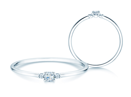 Bague de fiançailles Vivid Petite Cushion Cut en 14K or blanc avec diamants 0,10ct G/SI