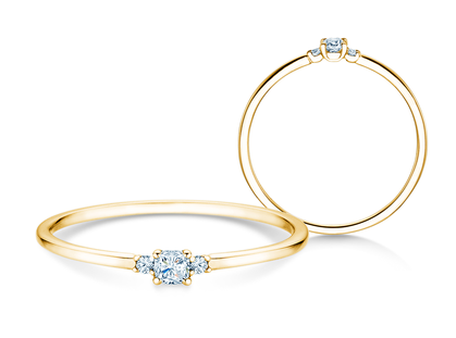 Bague de fiançailles Vivid Petite Cushion Cut en 14K or jaune avec diamants 0,10ct G/SI