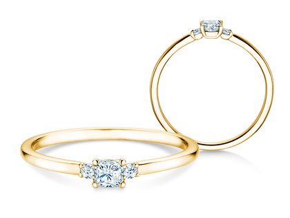 Bague de fiançailles Vivid Petite Cushion Cut en 14K or jaune avec diamants 0,20ct G/SI