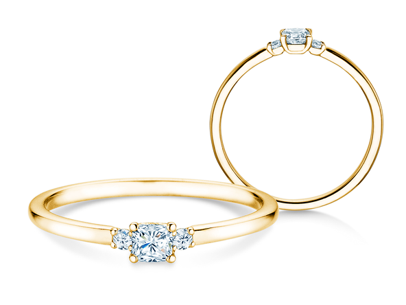 Bague de fiançailles Vivid Petite Cushion Cut en 14K or jaune avec diamants 0,20ct G/SI
