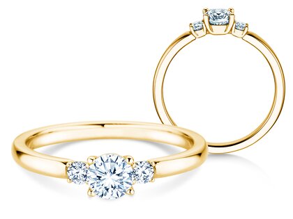 Bague de fiançailles  en 9K or jaune avec diamants 0,40ct G/SI