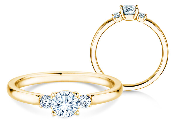 Bague de fiançailles  en 9K or jaune avec diamants 0,40ct G/SI