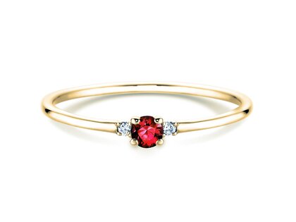 Bague de fiançailles Vivid Petite en 14K or jaune avec rubis 0,08ct et diamants 0,02ct