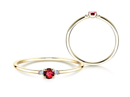 Bague de fiançailles Vivid Petite en 14K or jaune avec rubis 0,08ct et diamants 0,02ct