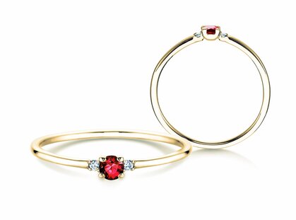 Bague de fiançailles Vivid Petite en 18K or jaune avec rubis 0,08ct et diamants 0,02ct