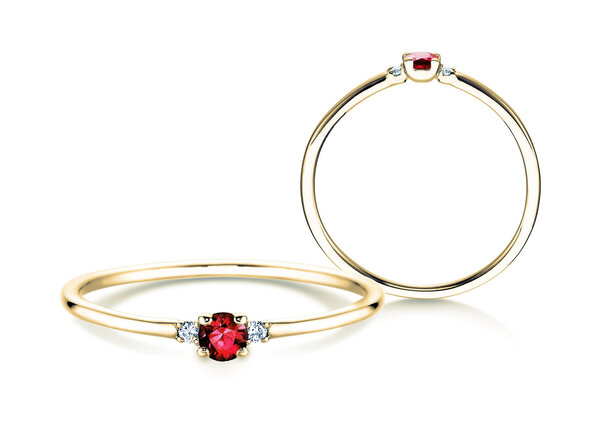 Bague de fiançailles Vivid Petite en 14K or jaune avec rubis 0,08ct et diamants 0,02ct
