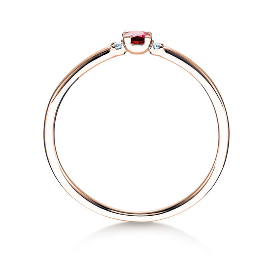 Bague de fiançailles  en 9K or rose avec rubis 0,08ct et diamants 0,02ct