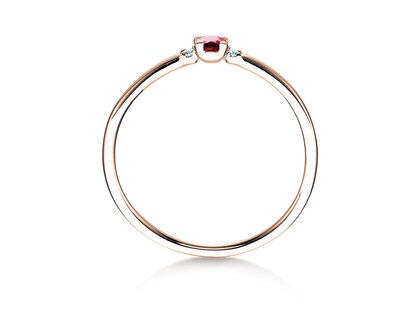 Bague de fiançailles  en 9K or rose avec rubis 0,08ct et diamants 0,02ct