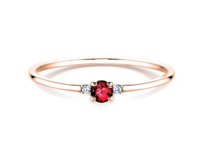 Bague de fiançailles  en 9K or rose avec rubis 0,08ct et diamants 0,02ct