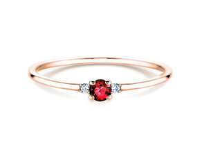 Bague de fiançailles  en 9K or rose avec rubis 0,08ct et diamants 0,02ct