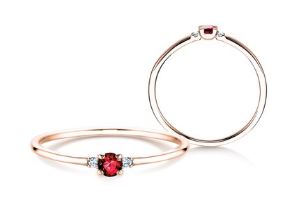 Bague de fiançailles Vivid Petite en 14K or rose avec rubis 0,08ct et diamants 0,02ct