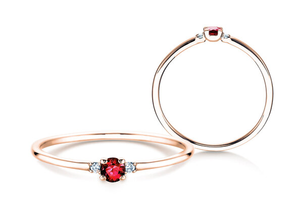 Bague de fiançailles  en 9K or rose avec rubis 0,08ct et diamants 0,02ct