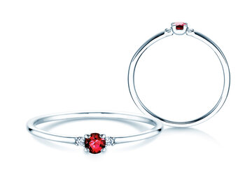 Bague de fiançailles  en 9K or blanc avec rubis 0,08ct et diamants 0,02ct