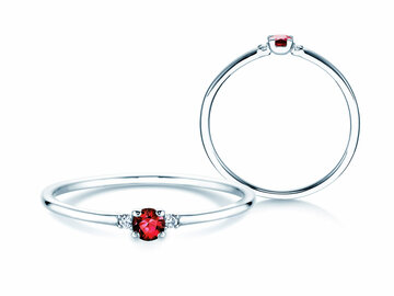 Bague de fiançailles en 9K or blanc avec rubis 0,08ct et diamants 0,02ct