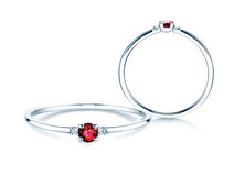 Bague de fiançailles  en 9K or blanc avec rubis 0,08ct et diamants 0,02ct