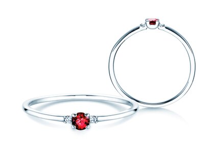 Bague de fiançailles Vivid Petite en 14K or blanc avec rubis 0,08ct et diamants 0,02ct
