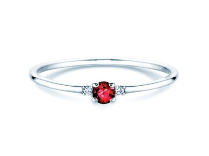 Bague de fiançailles  en 9K or blanc avec rubis 0,08ct et diamants 0,02ct