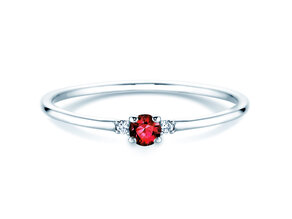 Bague de fiançailles  en 9K or blanc avec rubis 0,08ct et diamants 0,02ct