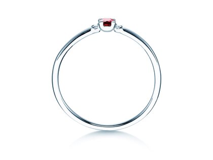 Bague de fiançailles  en 9K or blanc avec rubis 0,08ct et diamants 0,02ct