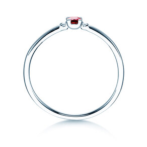 Bague de fiançailles  en 9K or blanc avec rubis 0,08ct et diamants 0,02ct