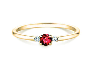 Bague de fiançailles Vivid Petite en 14K or jaune avec rubis 0,16ct et diamants 0,04ct