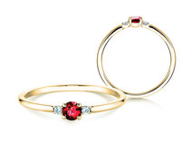 Bague de fiançailles Vivid Petite en 14K or jaune avec rubis 0,16ct et diamants 0,04ct