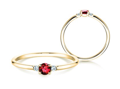 Bague de fiançailles Vivid Petite en 14K or jaune avec rubis 0,16ct et diamants 0,04ct