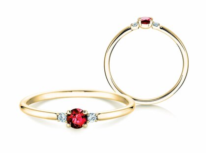 Bague de fiançailles Vivid Petite en 14K or jaune avec rubis 0,16ct et diamants 0,04ct