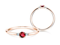 Bague de fiançailles Vivid Petite en 14K or rose avec rubis 0,16ct et diamants 0,04ct