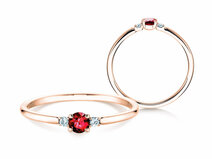 Bague de fiançailles Vivid Petite en 14K or rose avec rubis 0,16ct et diamants 0,04ct
