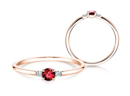 Bague de fiançailles Vivid Petite en 14K or rose avec rubis 0,16ct et diamants 0,04ct