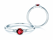 Bague de fiançailles  en 9K or blanc avec rubis 0,23ct et diamants 0,07ct