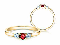 Bague de fiançailles  en 9K or jaune avec rubis 0,20ct et diamants 0,20ct