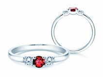 Bague de fiançailles  en 9K or blanc avec rubis 0,20ct et diamants 0,20ct