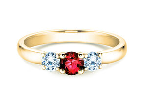 Bague de fiançailles  en 9K or jaune avec rubis 0,30ct et diamants 0,30ct