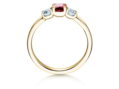 Bague de fiançailles  en 9K or jaune avec rubis 0,30ct et diamants 0,30ct