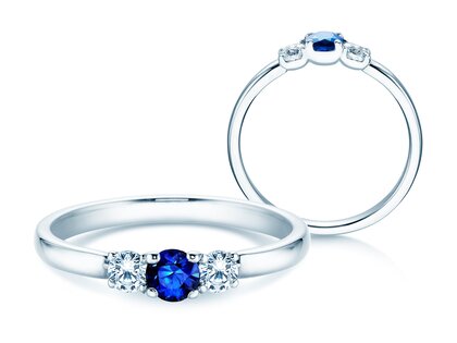 Bague de fiançailles Vivid Petite en 14K or blanc avec saphir 0,20ct et diamants 0,20ct