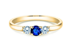 Bague de fiançailles Vivid Petite en 14K or jaune avec saphir 0,20ct et diamants 0,20ct