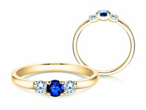 Bague de fiançailles  en 9K or jaune avec saphir 0,20ct et diamants 0,20ct