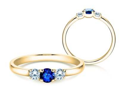 Bague de fiançailles Vivid Petite en 14K or jaune avec saphir 0,20ct et diamants 0,20ct