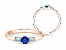 Bague de fiançailles  en 9K or rose avec saphir 0,20ct et diamants 0,20ct