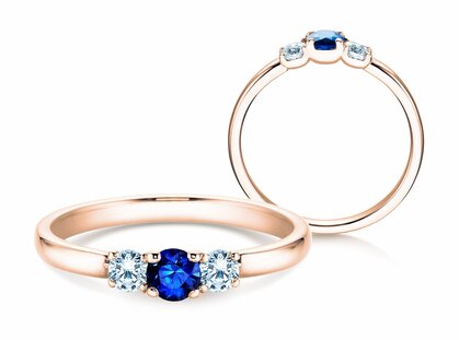 Bague de fiançailles  en 9K or rose avec saphir 0,20ct et diamants 0,20ct