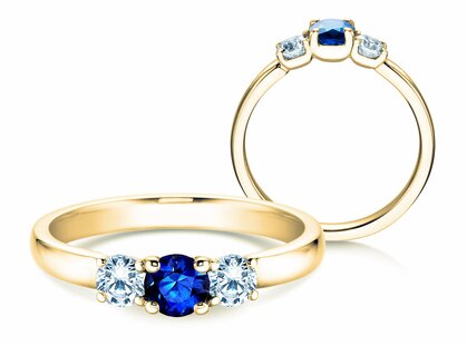 Bague de fiançailles Vivid Petite en 18K or jaune avec saphir 0,30ct et diamants 0,30ct