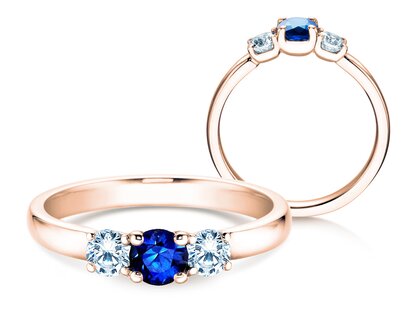 Bague de fiançailles Vivid Petite en 14K or rose avec saphir 0,30ct et diamants 0,30ct