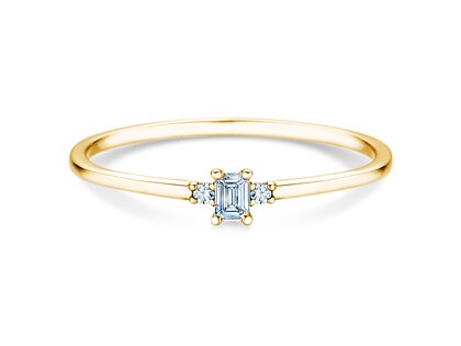 Bague de fiançailles Vivid Petite Emerald Cut en 14K or jaune avec diamants 0,10ct G/VS
