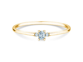 Bague de fiançailles Vivid Petite Emerald Cut en 14K or jaune avec diamants 0,10ct G/VS