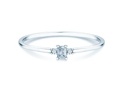 Bague de fiançailles Vivid Petite Emerald Cut en 14K or blanc avec diamants 0,10ct G/VS