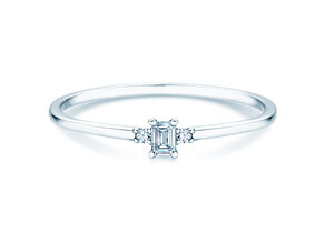 Bague de fiançailles Vivid Petite Emerald Cut en 14K or blanc avec diamants 0,10ct G/VS